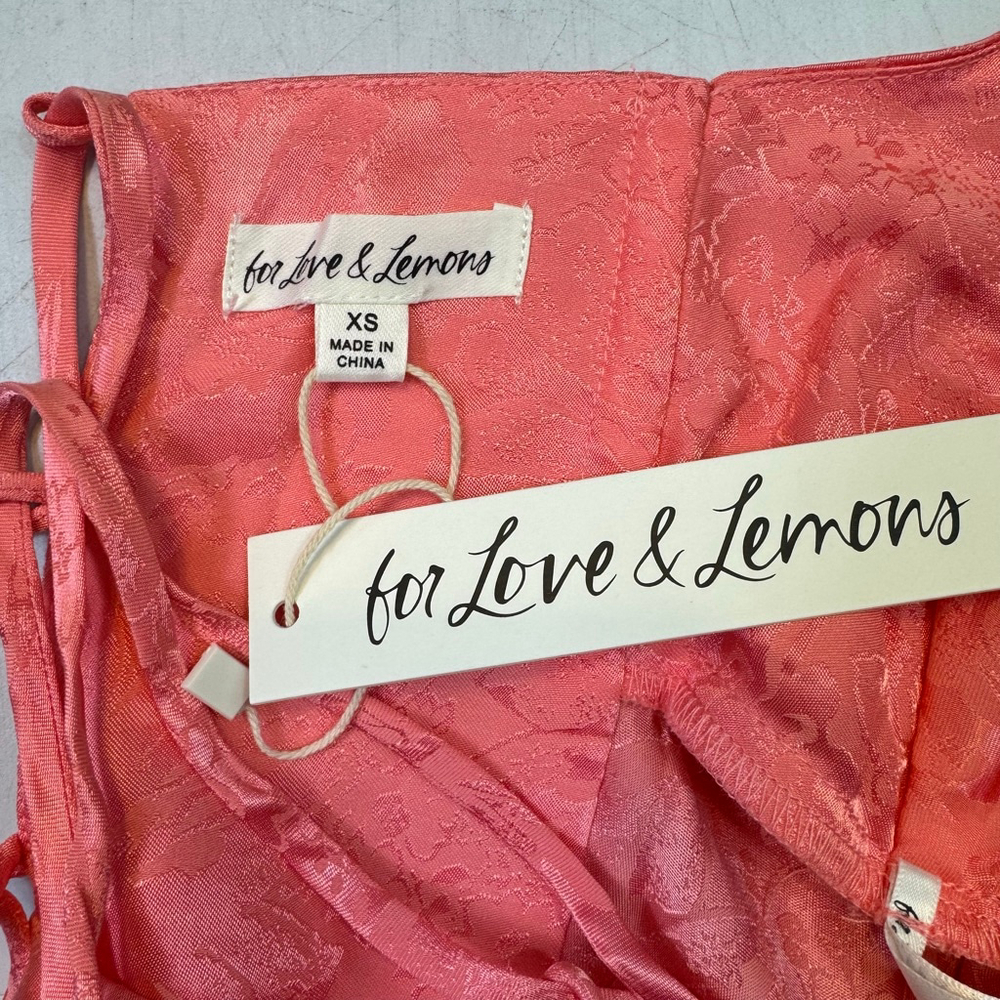 FOR LOVE & LEMONS Gabrielle Mini Dress Pink Satin Floral Rhinestone Strap XS - Picture 8 of 9